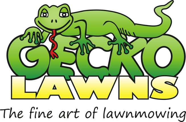 Gecko Lawns logo and Tagline GECKO LAWNS