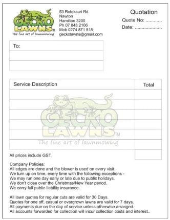 Gecko Lawns Invoice