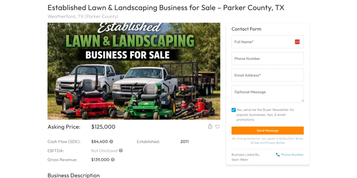 Lawn business for sale