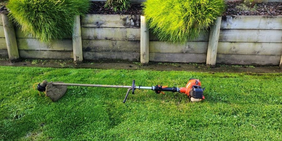 On of my string trimmers on a customers lawn