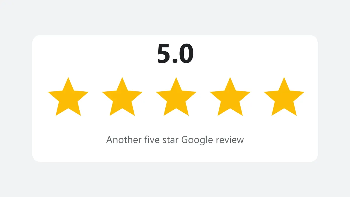 Five gold Google review stars, a 5.0 five star Google review for a lawn care business