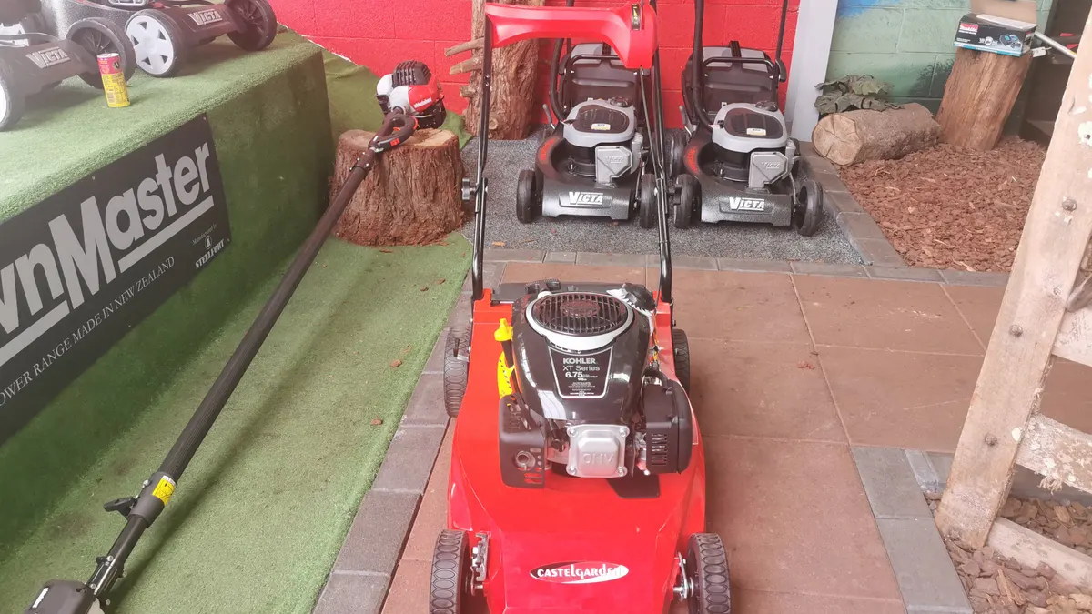 Mowers on display at a local mower shop