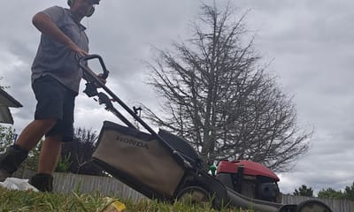 Mowing a customer's lawn