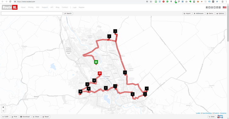 creen shot of daily route in RouteXL