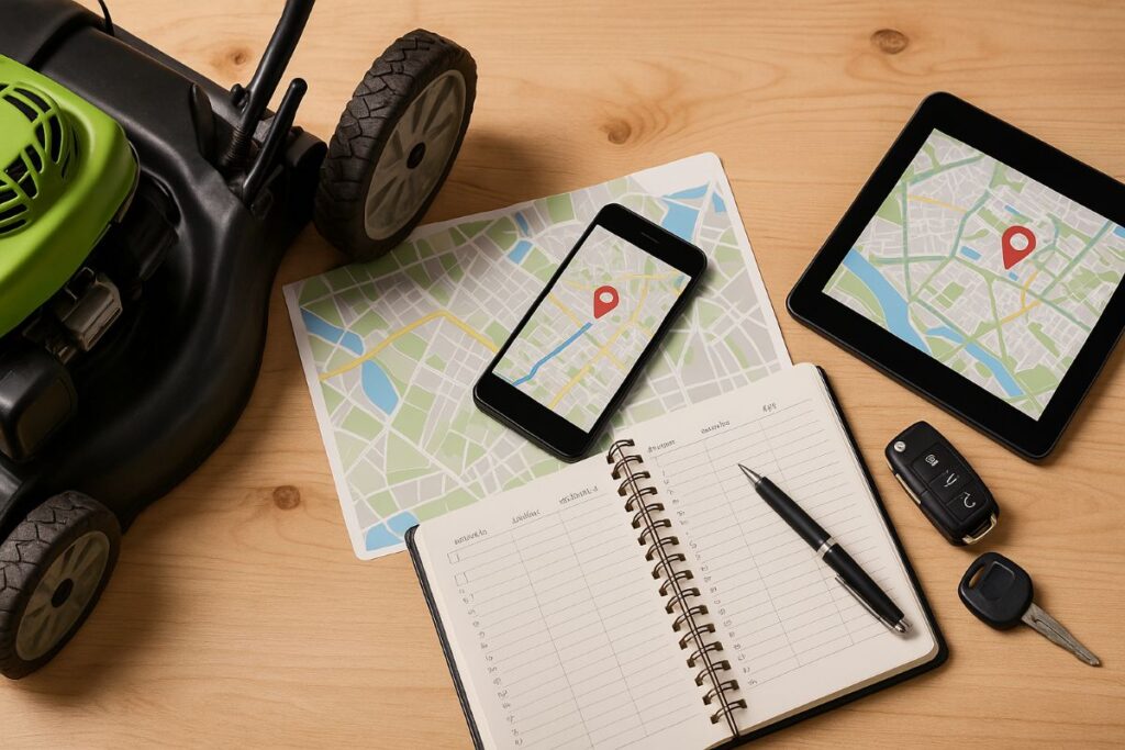 A lawn mower and route planning tools