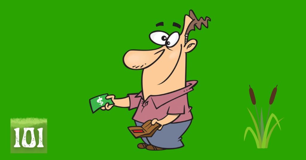 Man paying for lawn care.