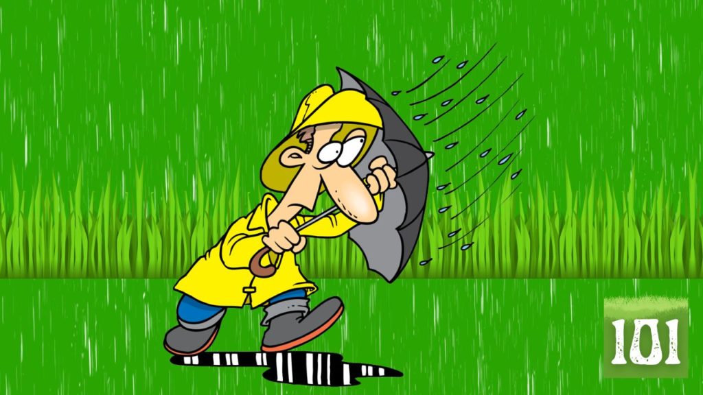 Man walking on rainy day