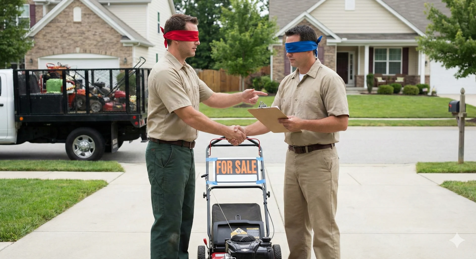 A blind seller dealing with a blind buyer of a lawn care business.