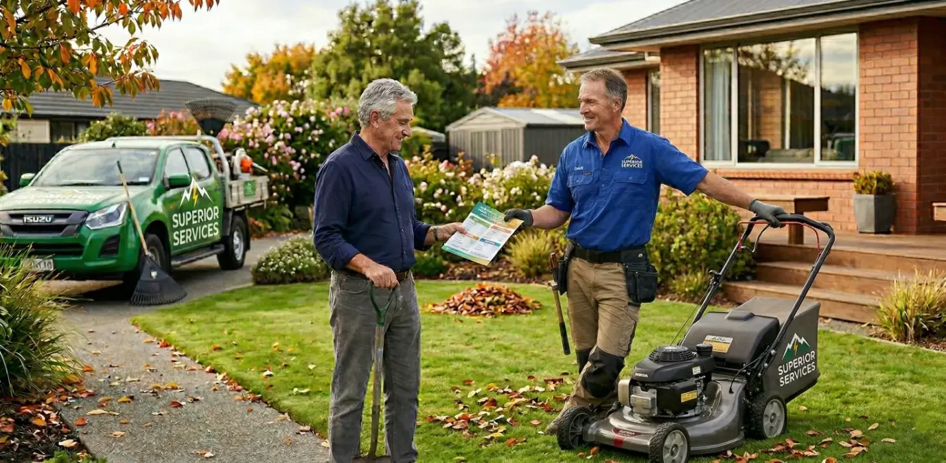 A lawn care guy upselling his customer