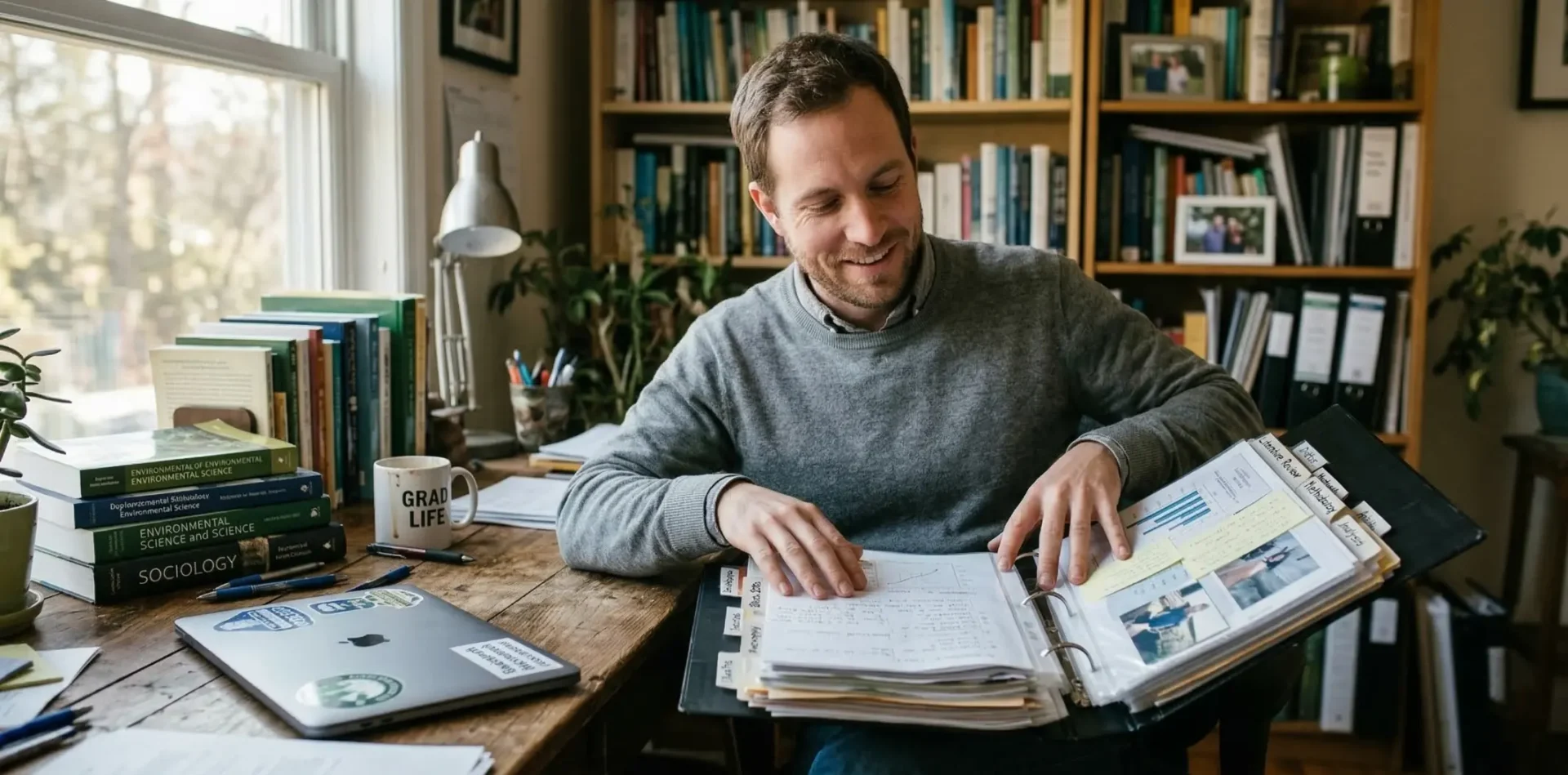 A man who has got all his research in a folder