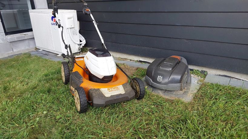 Robotic mower saved by battrie powered mower 1