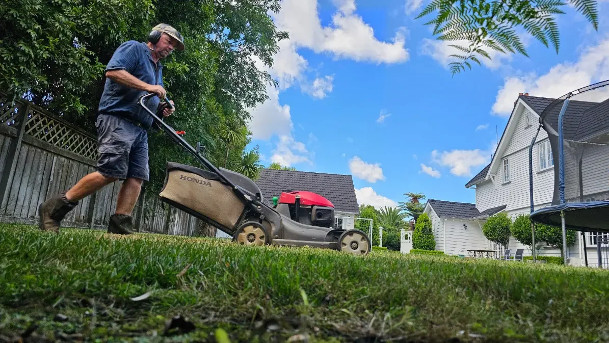 Me mowing a lawn in prefect conditions
