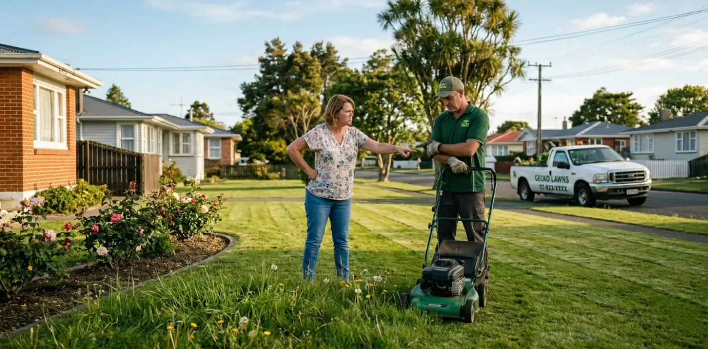 A bad customer complaining to a lawn care guy