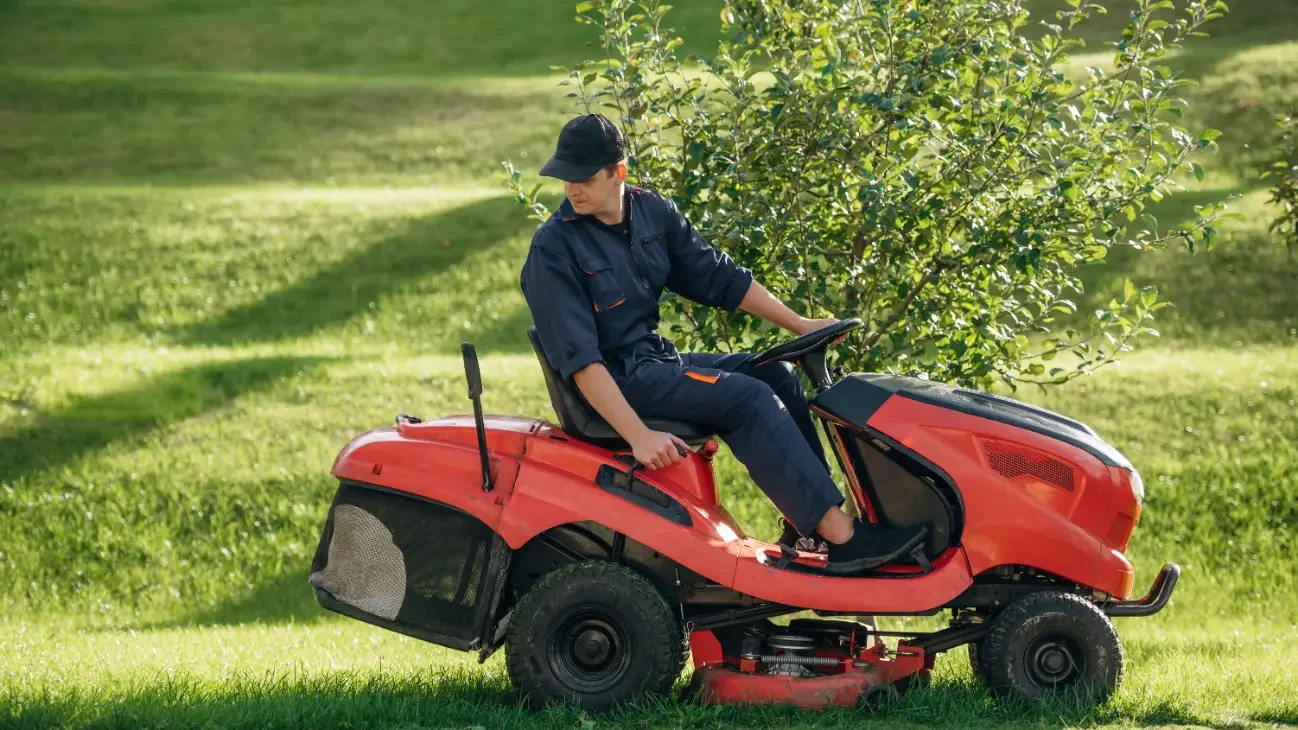 Man on a lawn tractor