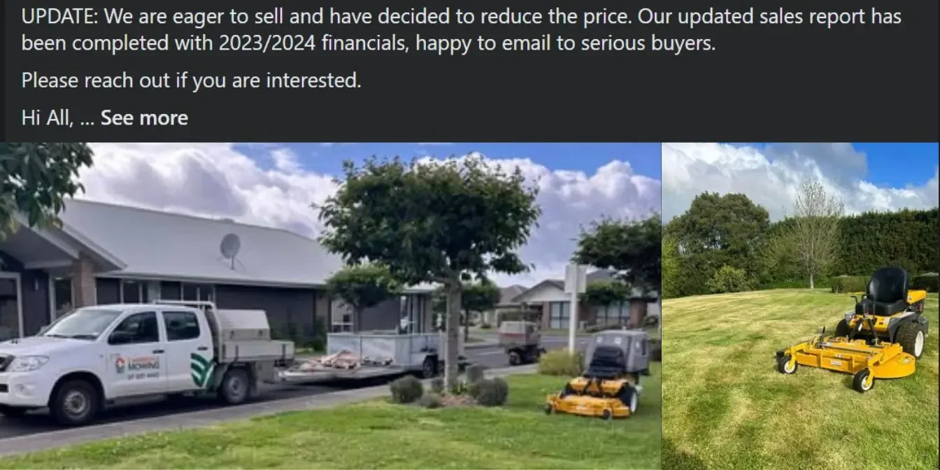A lawn mowing business for sale