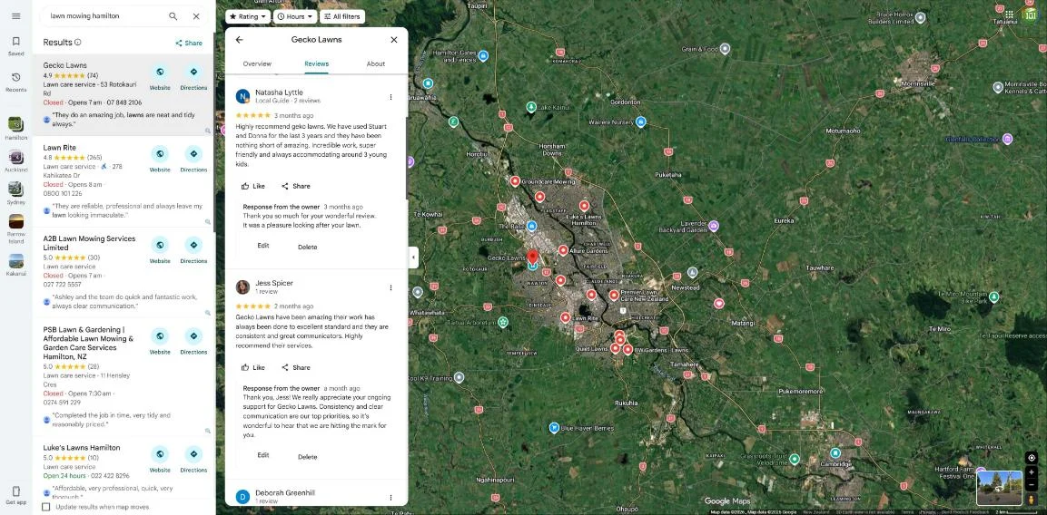 Google Maps Search Results for Lawn Mowing in Hamilton